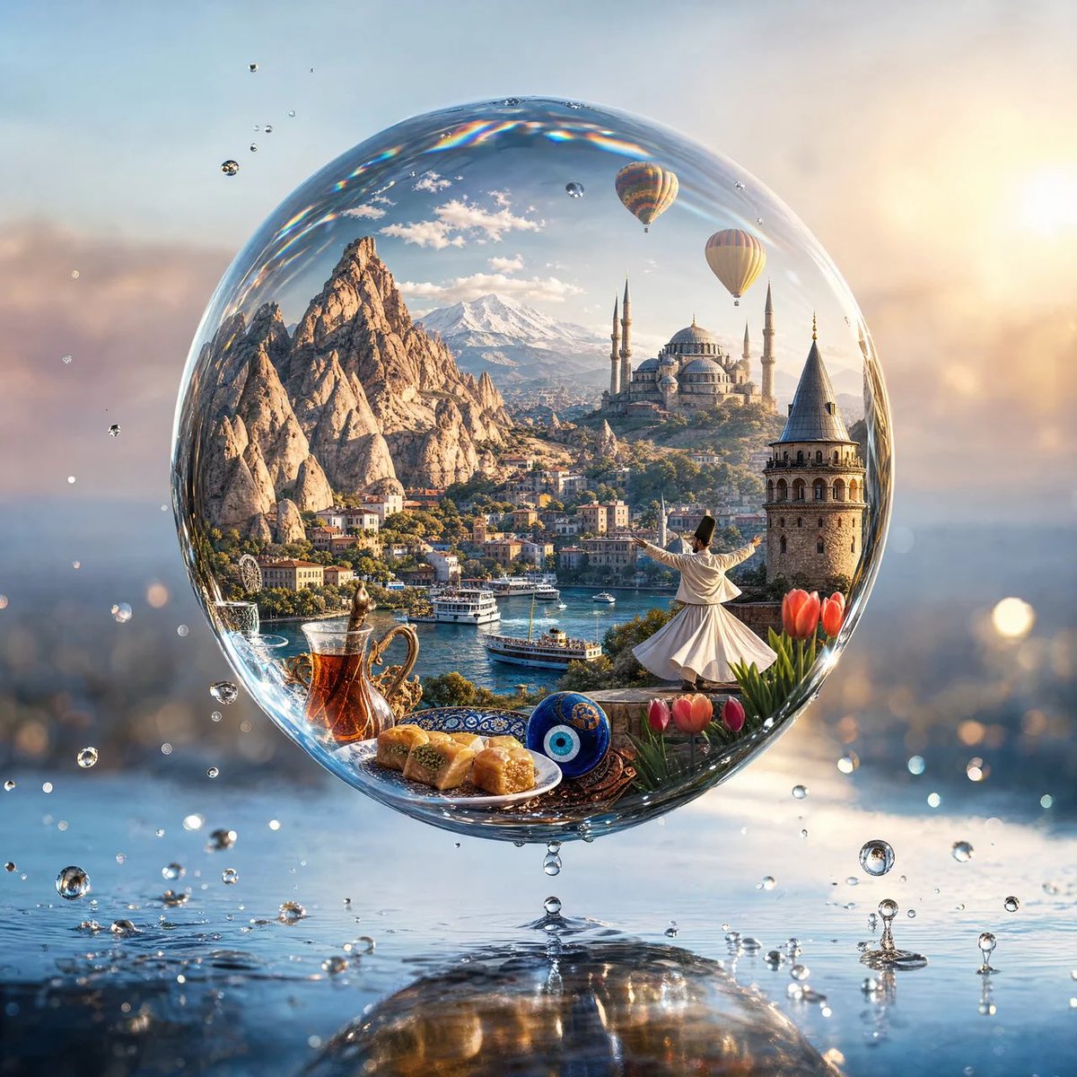Country Sealed Inside Floating Water Droplet