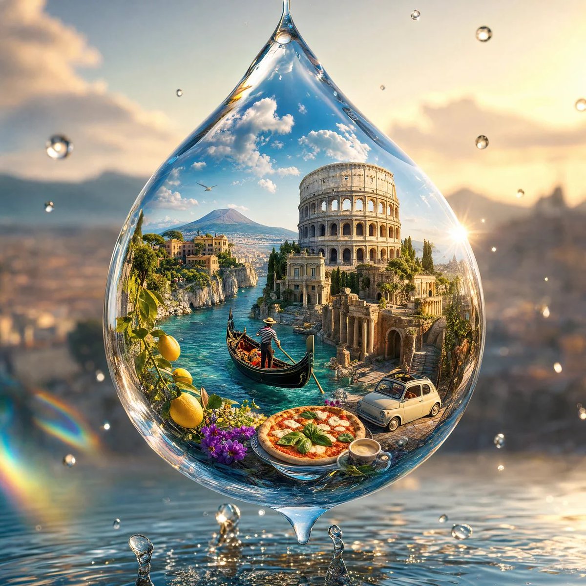 Country Sealed Inside Floating Water Droplet