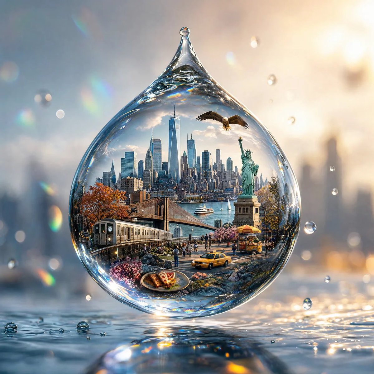Country Sealed Inside Floating Water Droplet