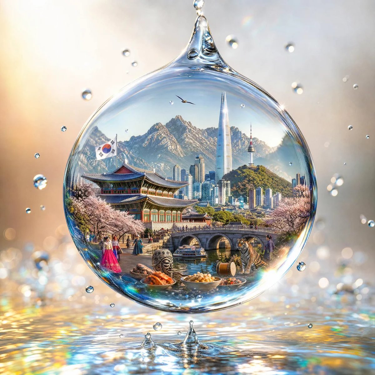 Country Sealed Inside Floating Water Droplet