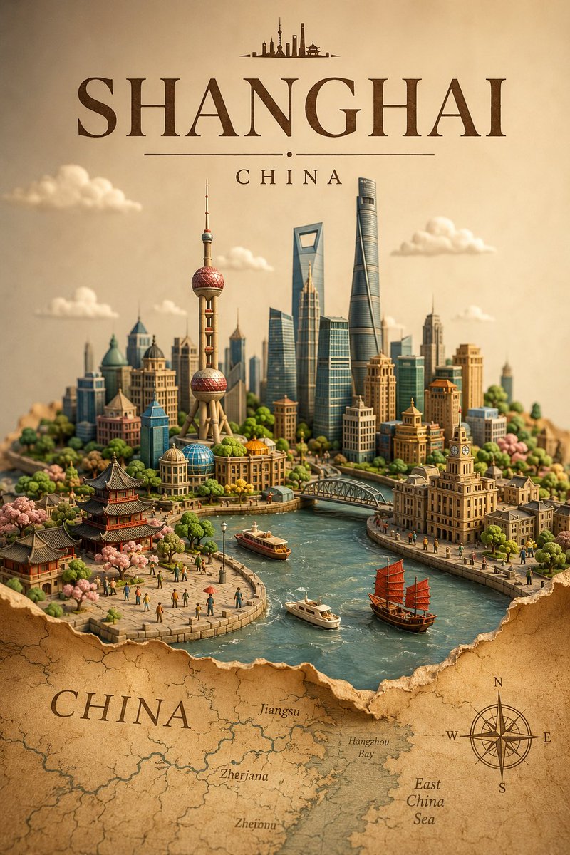 Clay Diorama Rising From Torn Antique Map