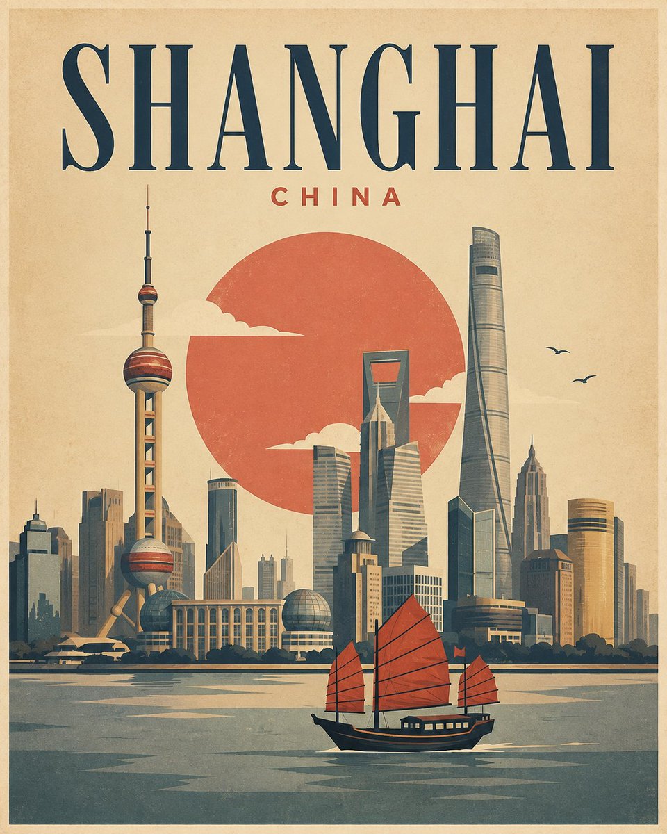 Minimalist Paper Cutout Vintage City Poster