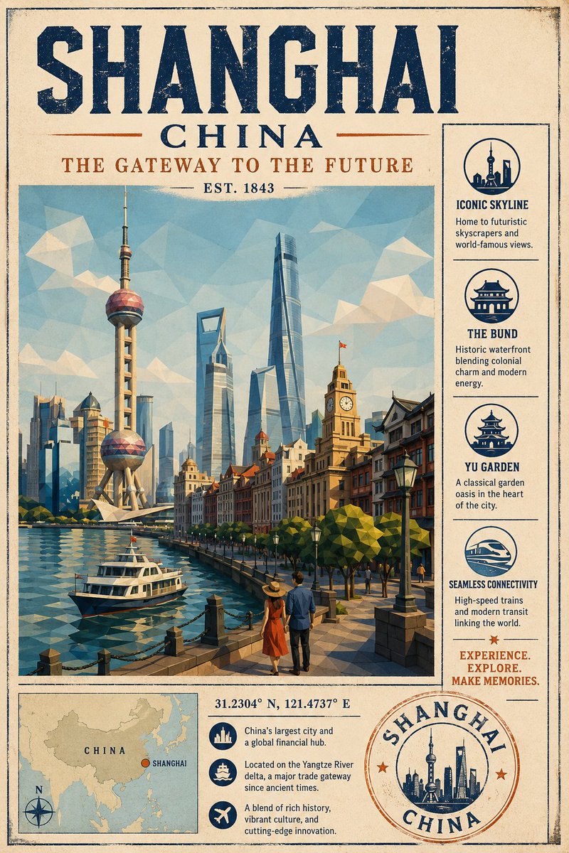 Low Poly Mid-Century Tourism Brochure Poster