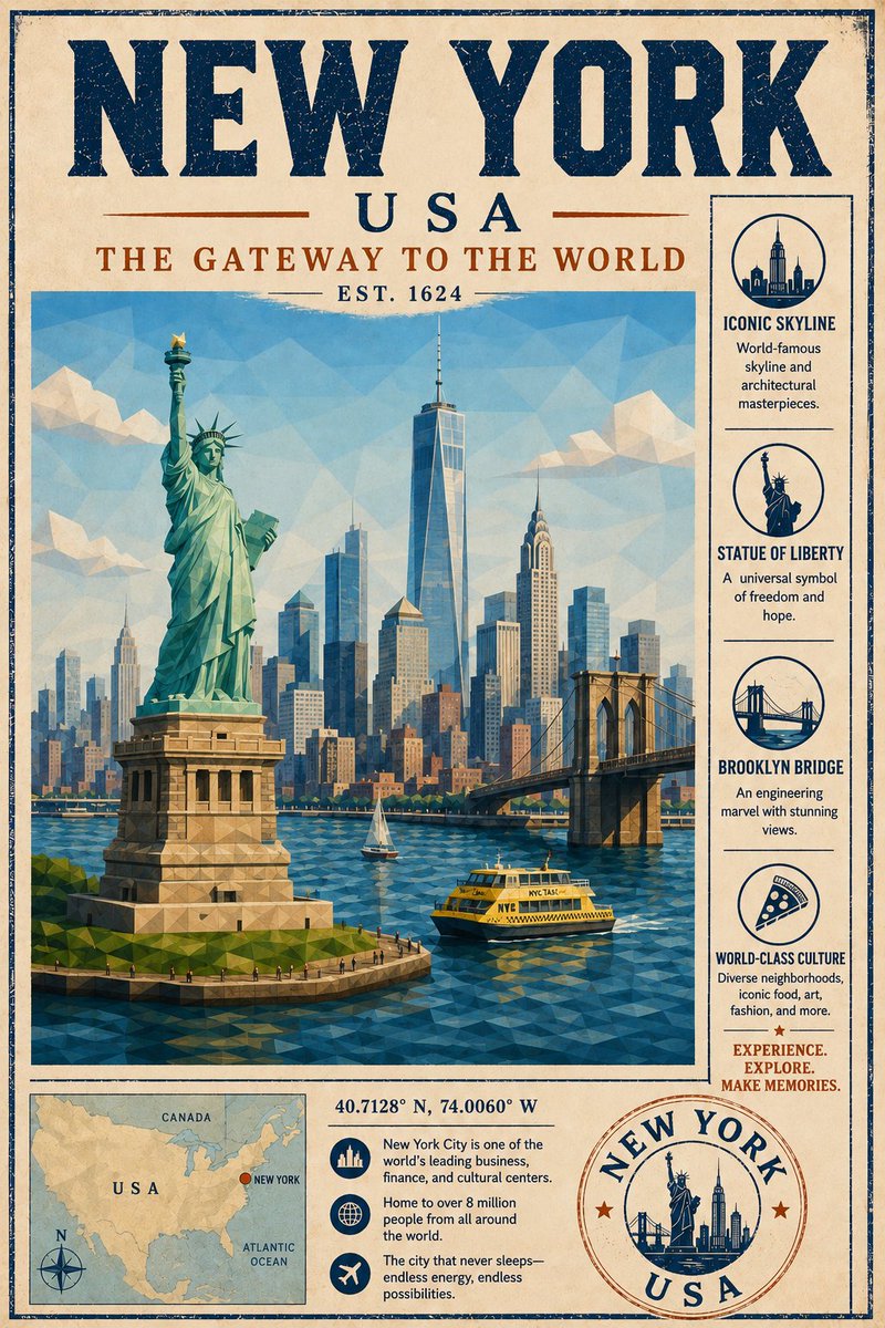 Low Poly Mid-Century Tourism Brochure Poster