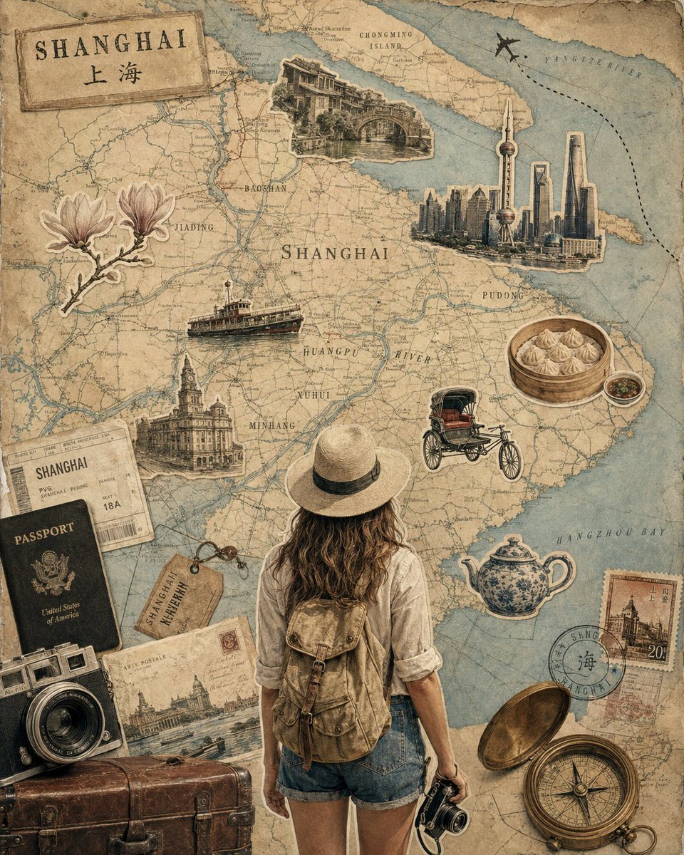 Antique Map Collage With Backpacking Traveler