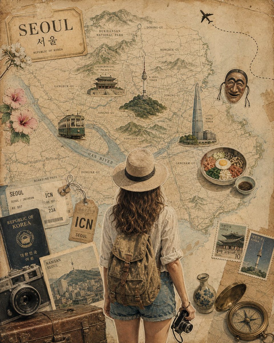 Antique Map Collage With Backpacking Traveler