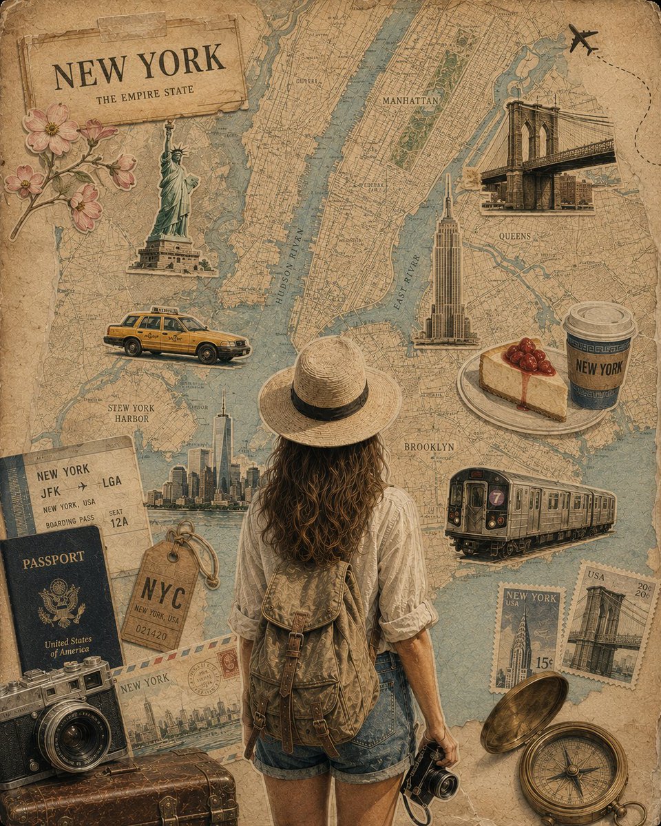 Antique Map Collage With Backpacking Traveler