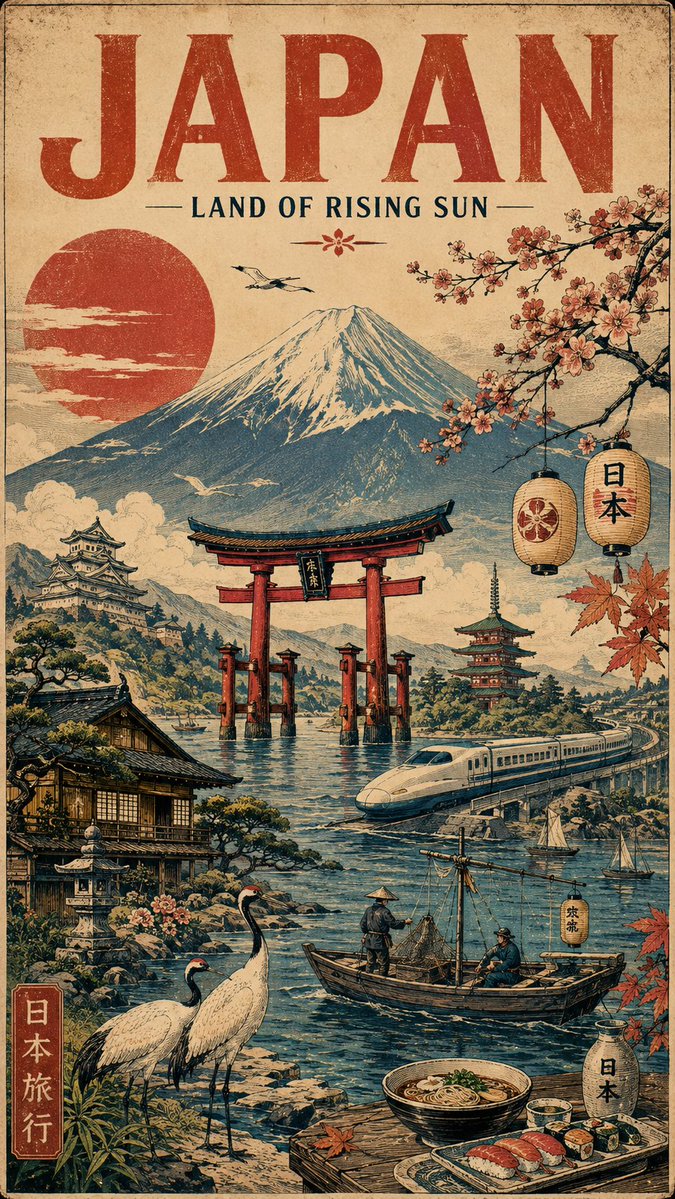 Ink Engraved Vintage Travel Collage Poster