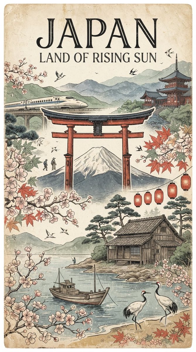 Ink Engraved Vintage Travel Collage Poster