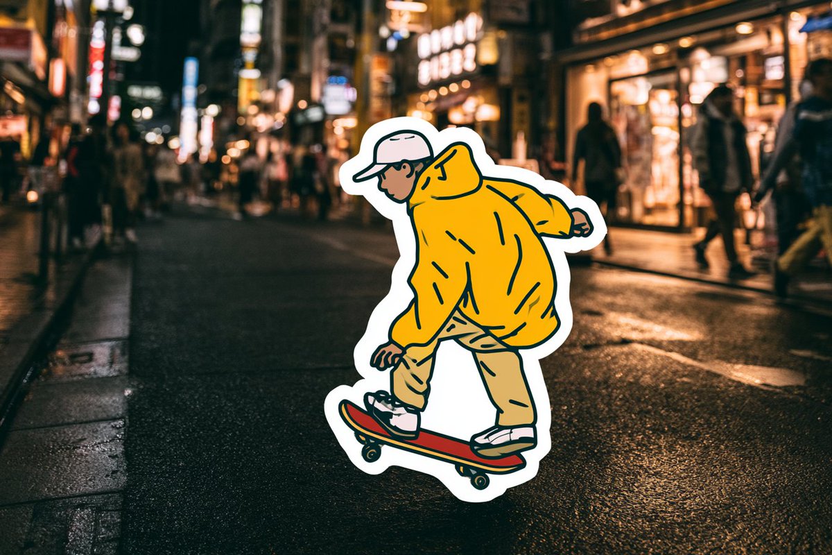 Cartoon Sticker Walking Through Real Photo