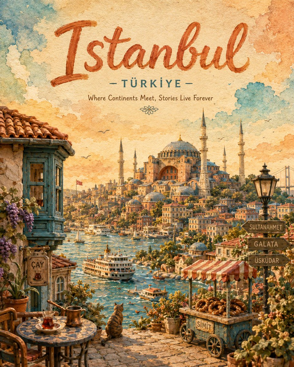 Clay And Watercolor Vintage Travel Poster