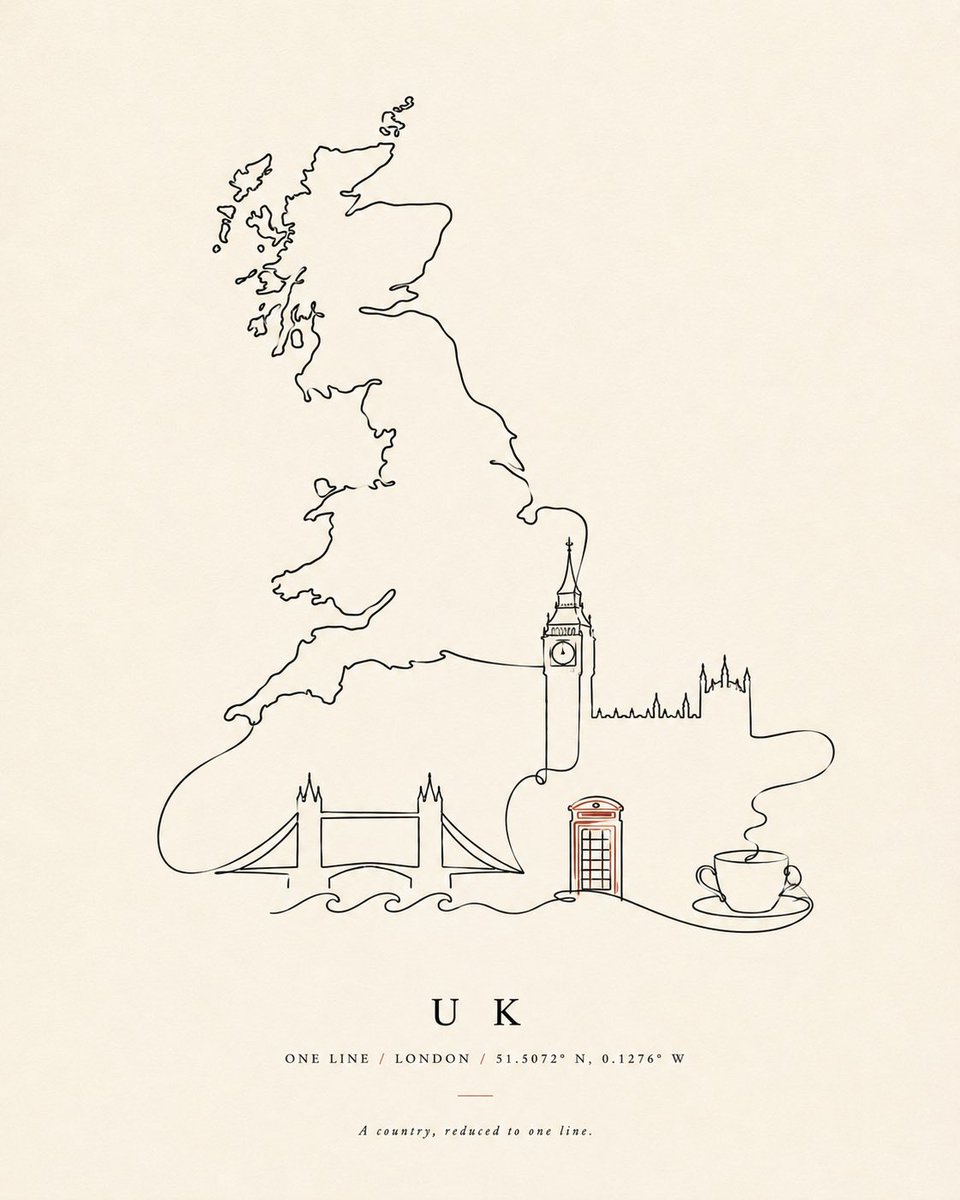One Continuous Line Country Art Print