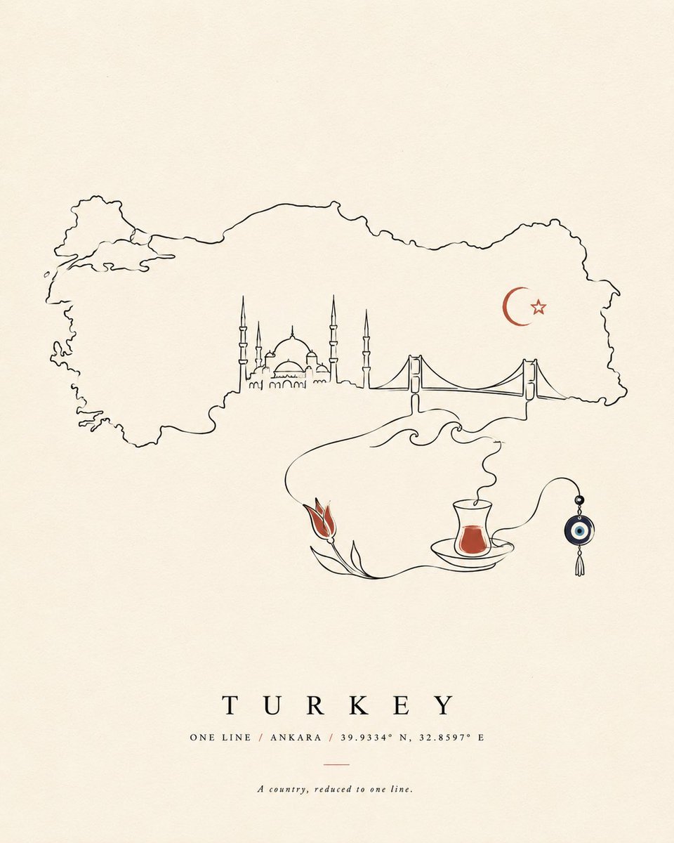 One Continuous Line Country Art Print