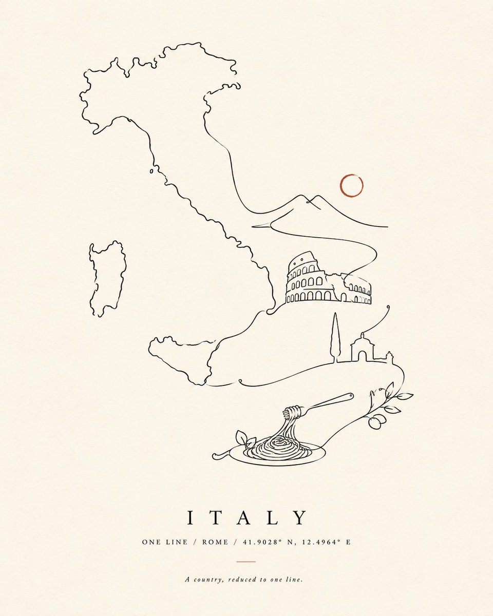 One Continuous Line Country Art Print