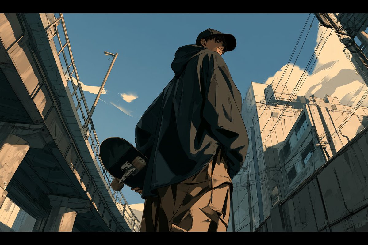 Low-Angle Urban Anime Street Portrait