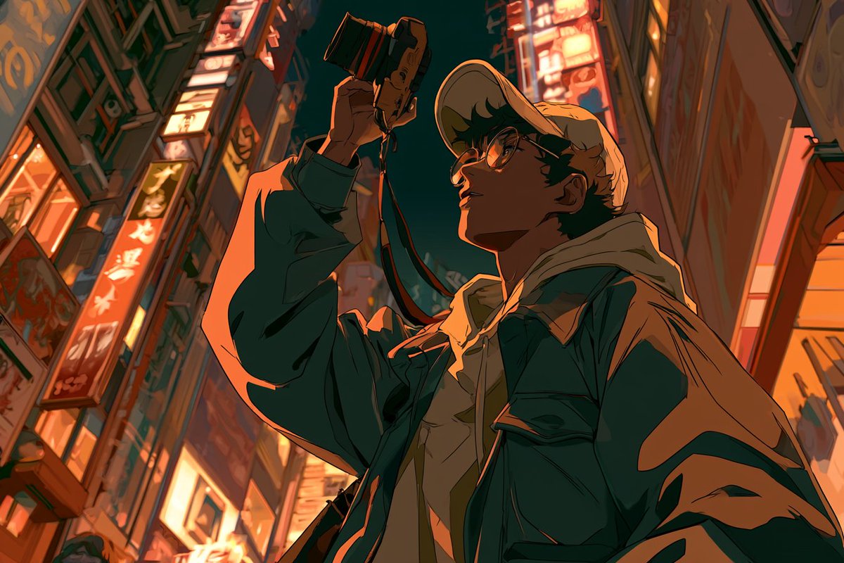 Low-Angle Urban Anime Street Portrait