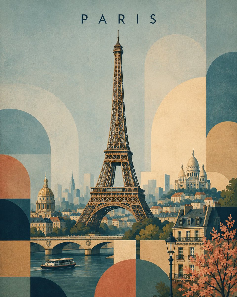Geometric Screen Print Landmark Travel Poster