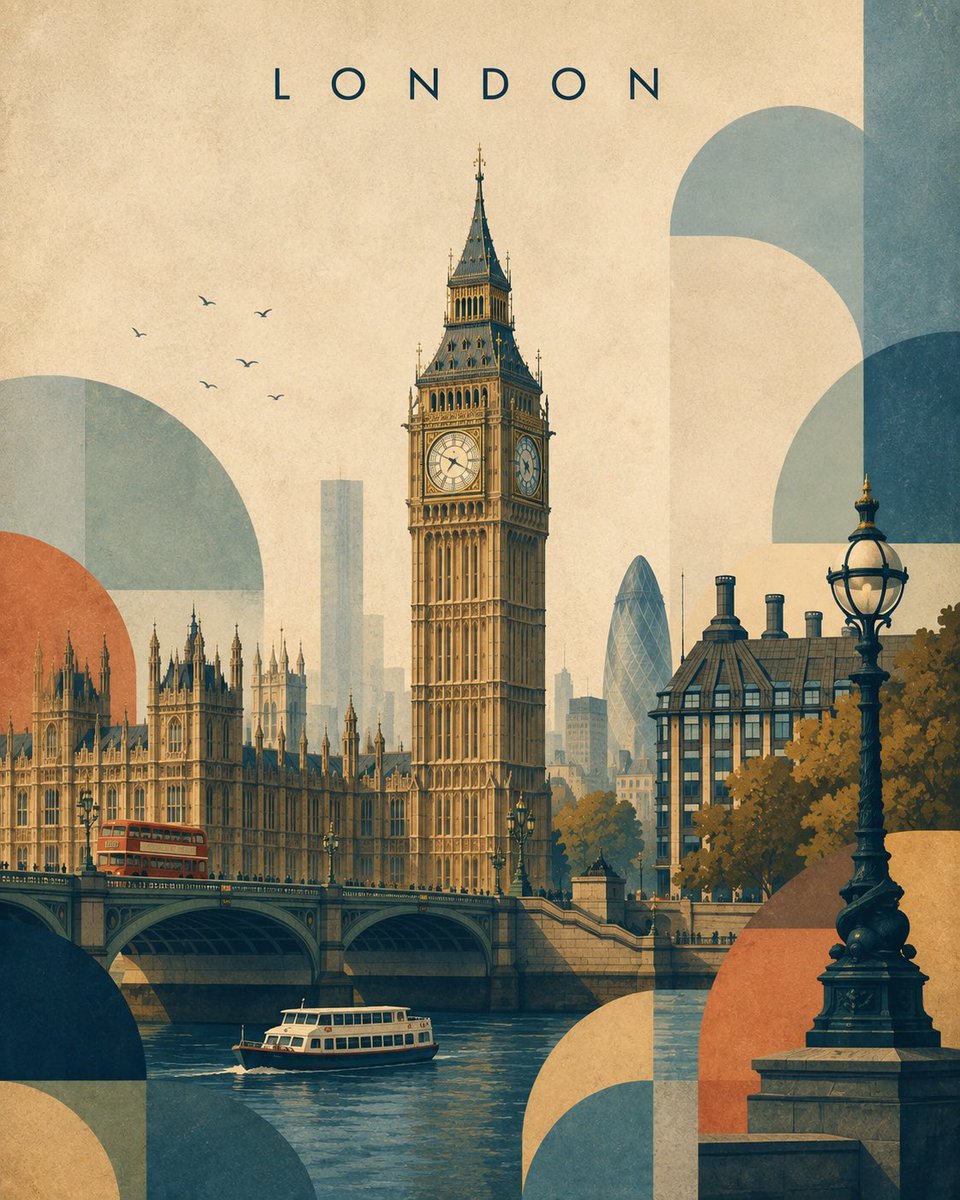Geometric Screen Print Landmark Travel Poster