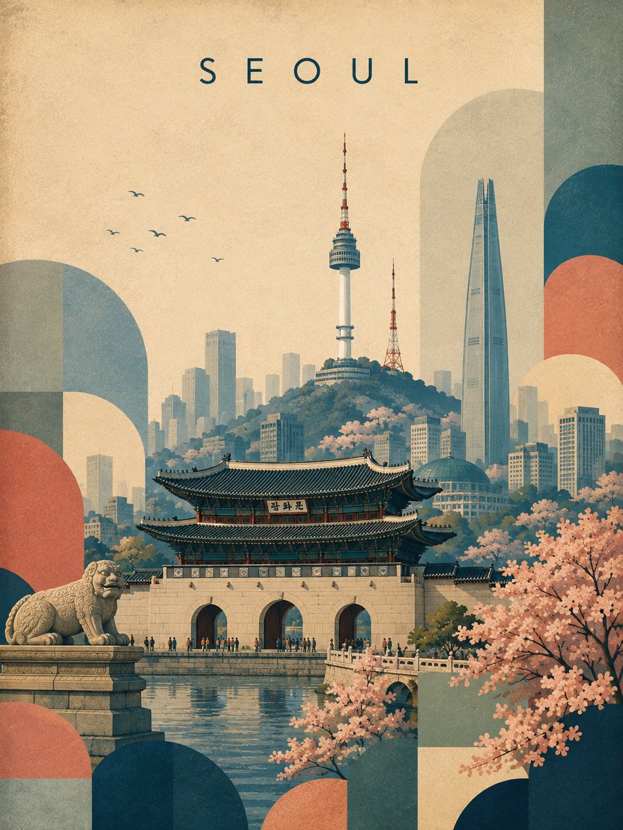 Geometric Screen Print Landmark Travel Poster