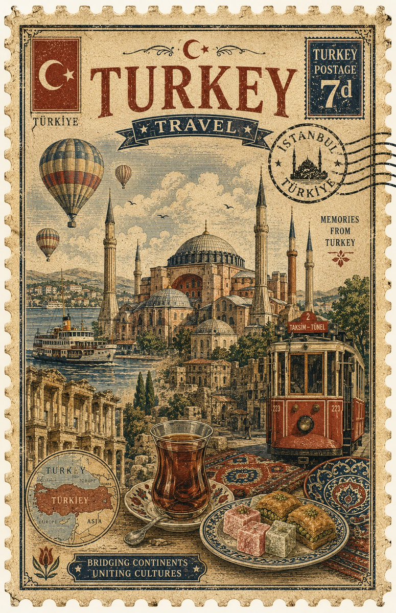 Vintage Country Travel Postage Stamp Artwork