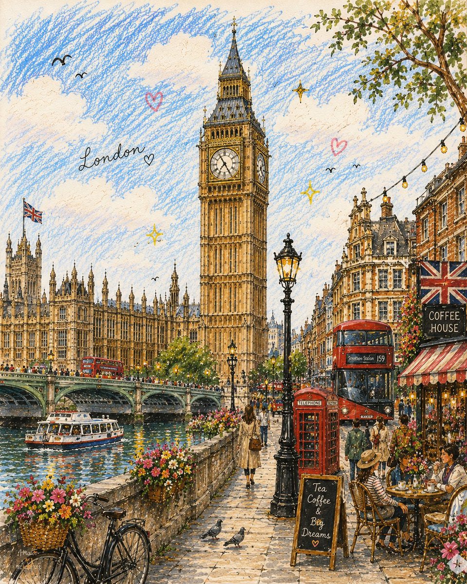 Vintage Storybook Postcard Landmark Illustration