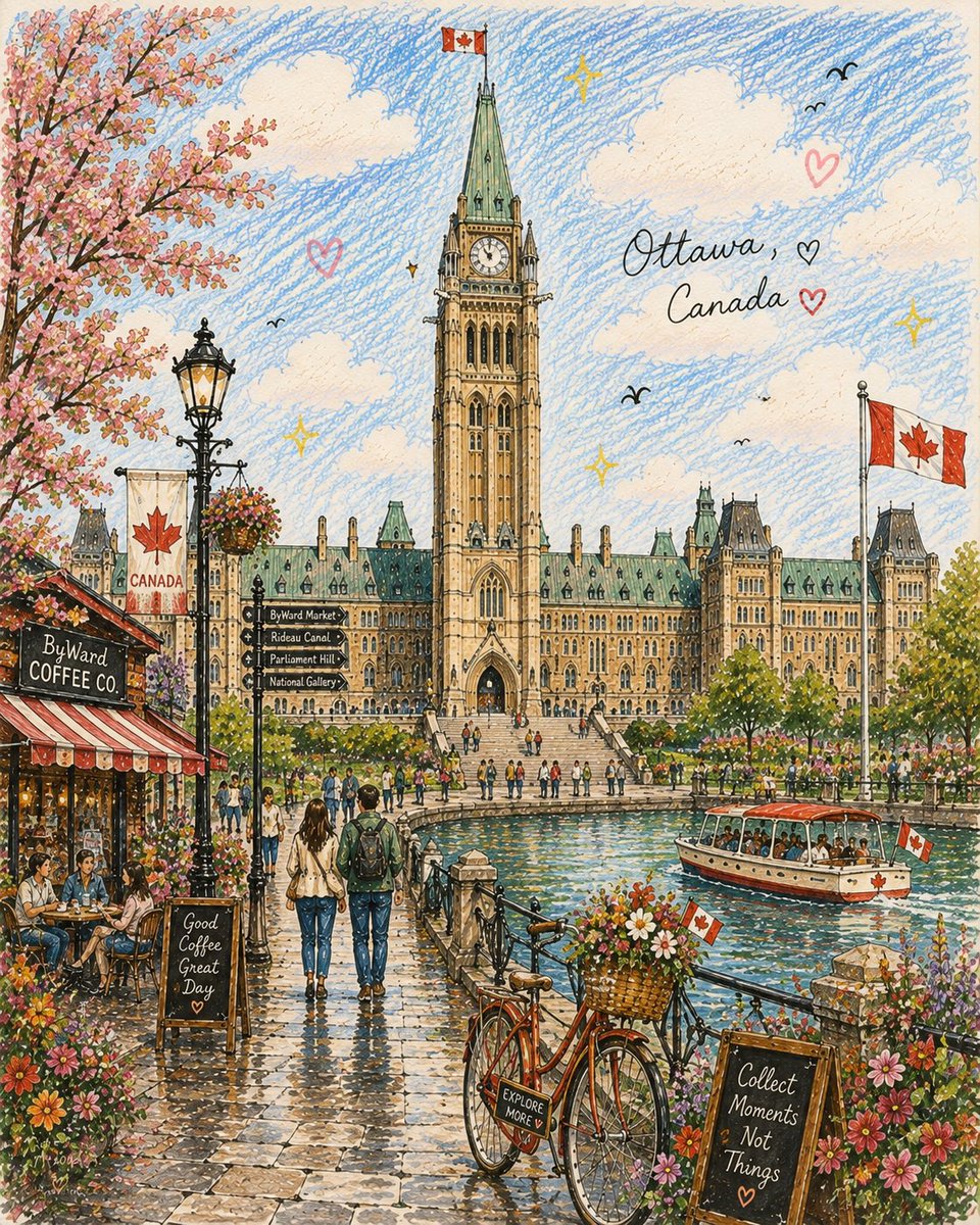 Vintage Storybook Postcard Landmark Illustration
