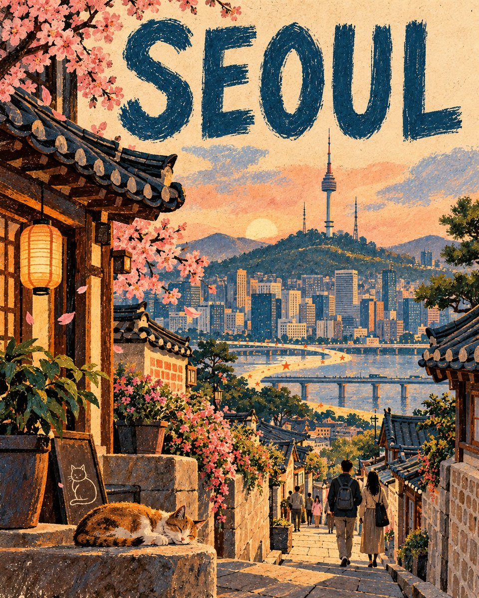 Oil Pastel Memory Ribbon City Poster
