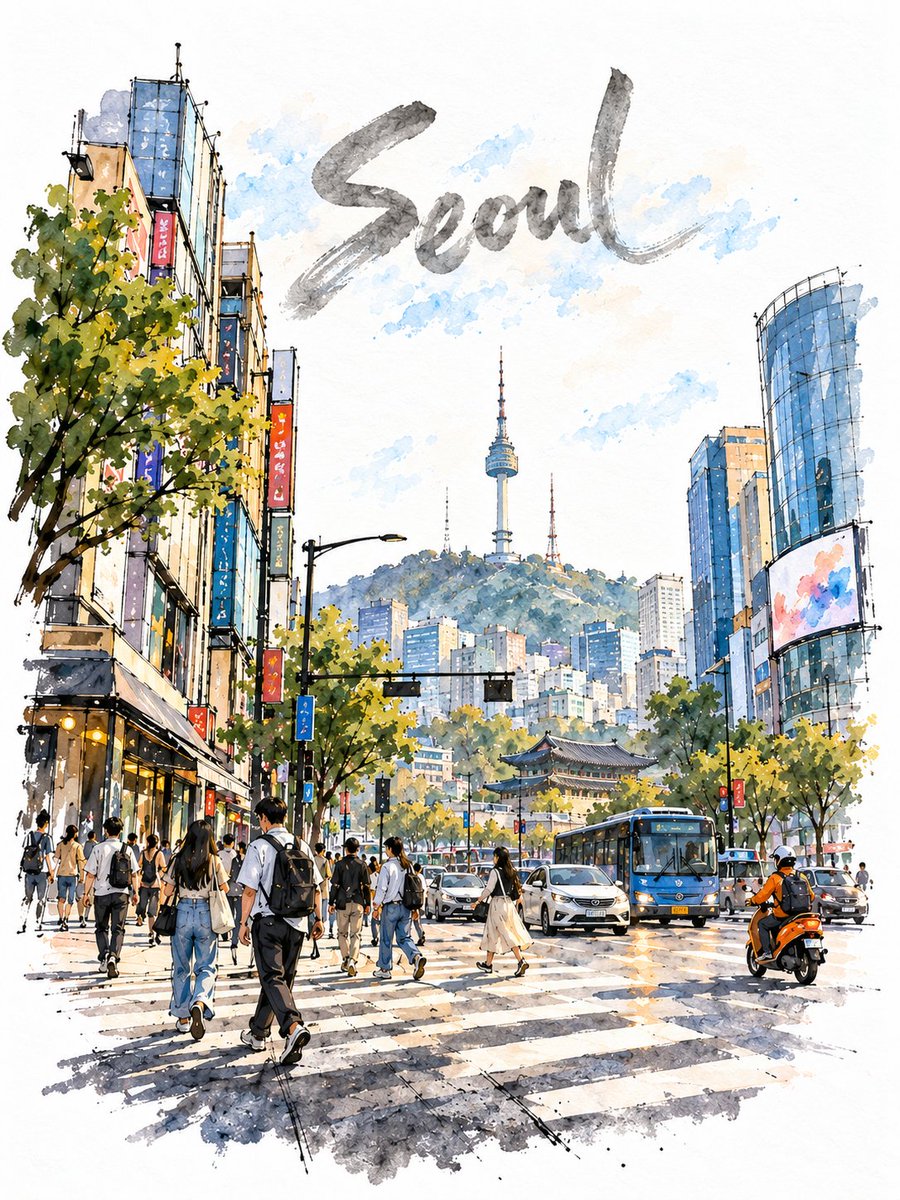Loose Urban Sketch Watercolour Street Crossing
