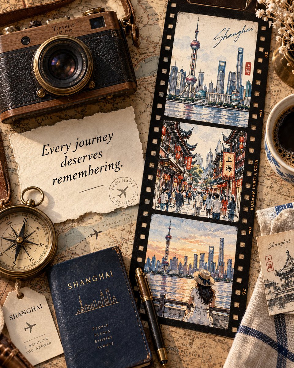 Vintage Travel Scrapbook Flat-Lay Editorial