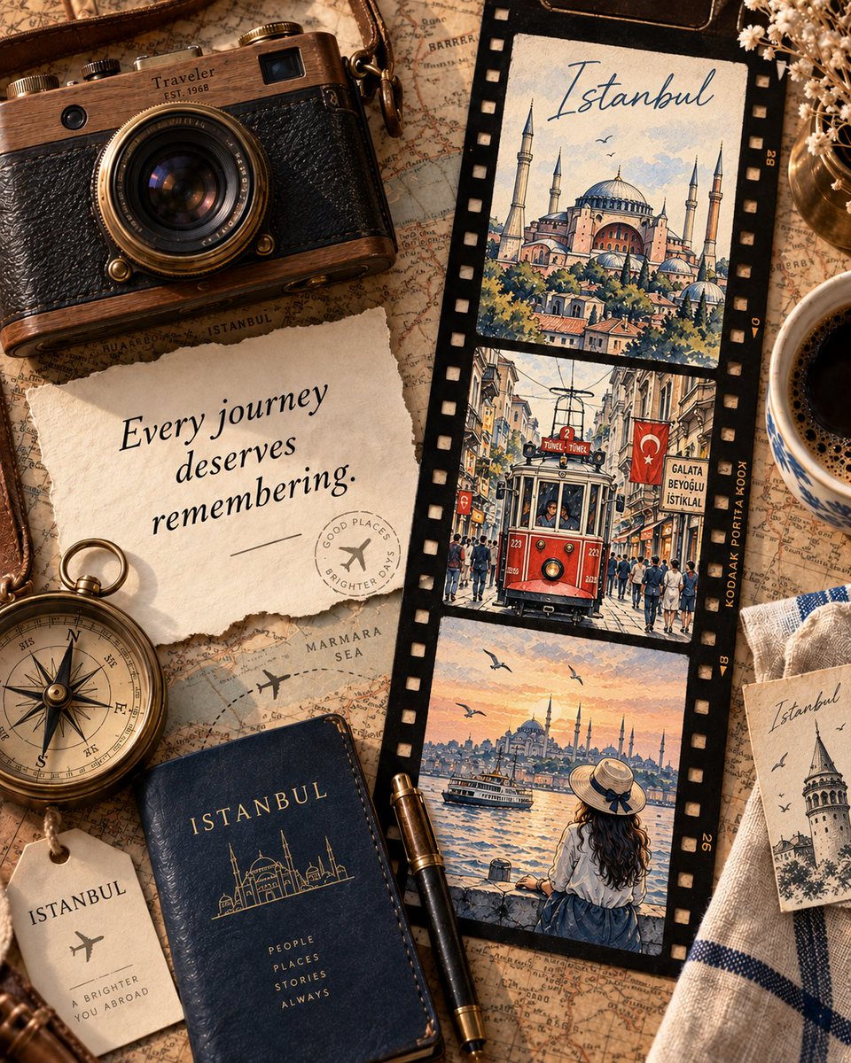 Vintage Travel Scrapbook Flat-Lay Editorial