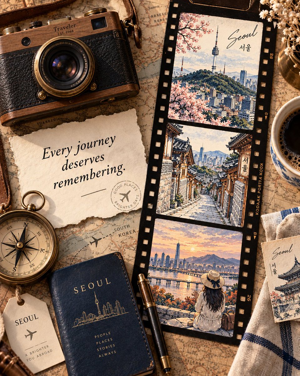 Vintage Travel Scrapbook Flat-Lay Editorial