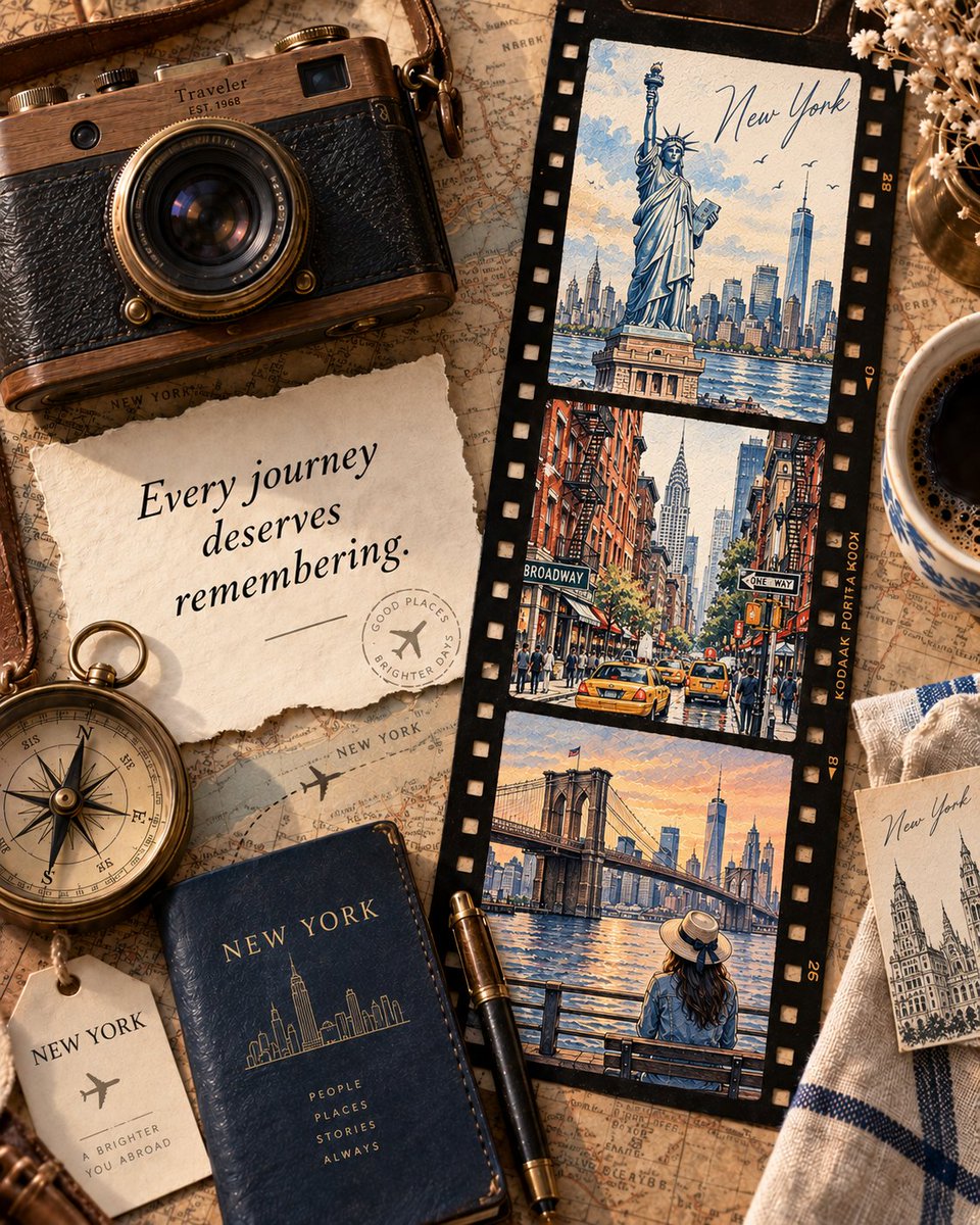 Vintage Travel Scrapbook Flat-Lay Editorial