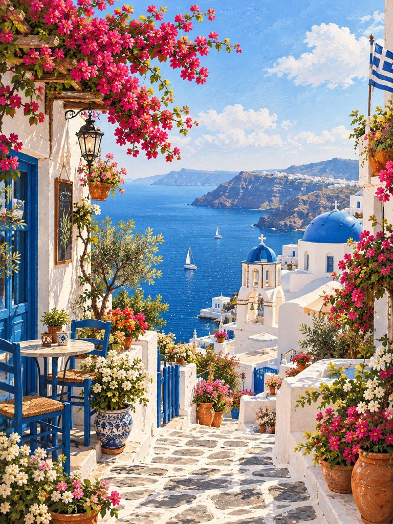 Mediterranean Seaside Village Painted Miniature