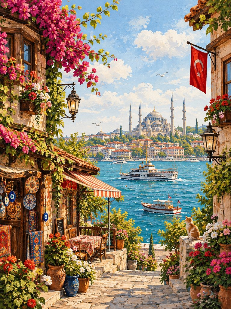 Mediterranean Seaside Village Painted Miniature