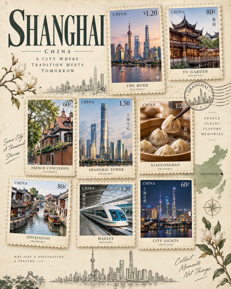 Vintage Postage Stamp Travel Poster Collage