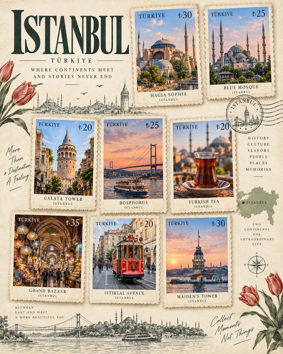 Vintage Postage Stamp Travel Poster Collage