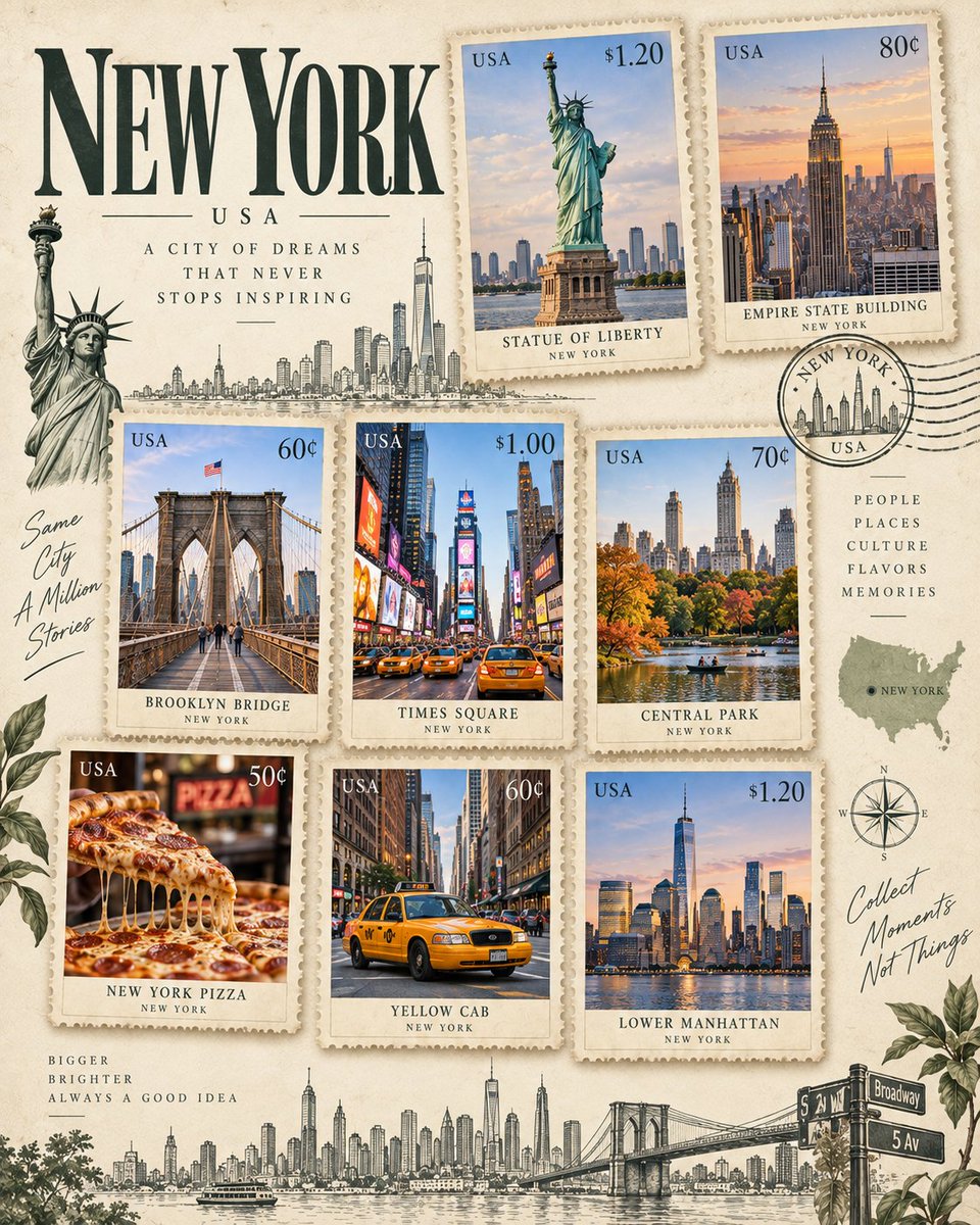 Vintage Postage Stamp Travel Poster Collage
