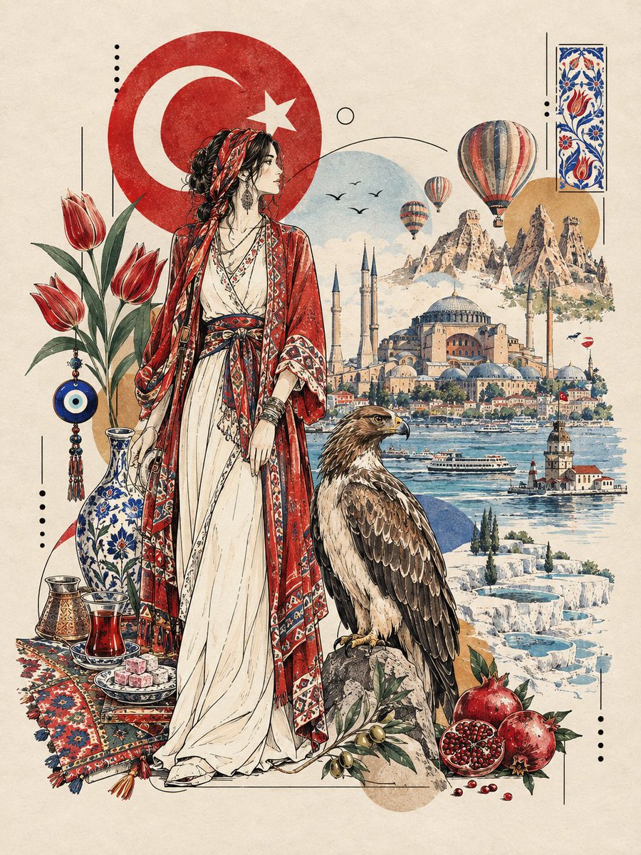 Fashion Figure And National Animal Ink Illustration