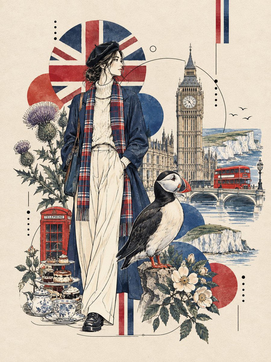 Fashion Figure And National Animal Ink Illustration