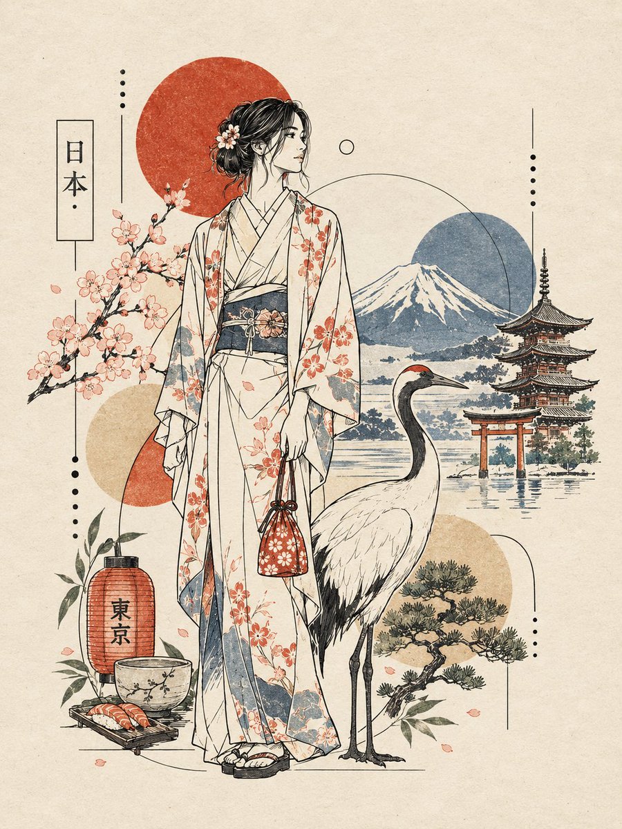 Fashion Figure And National Animal Ink Illustration