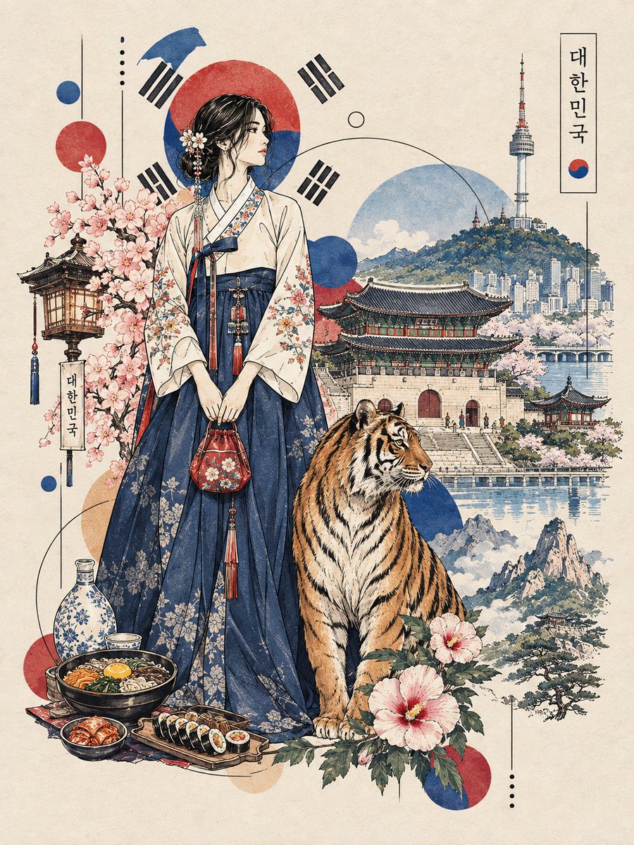 Fashion Figure And National Animal Ink Illustration