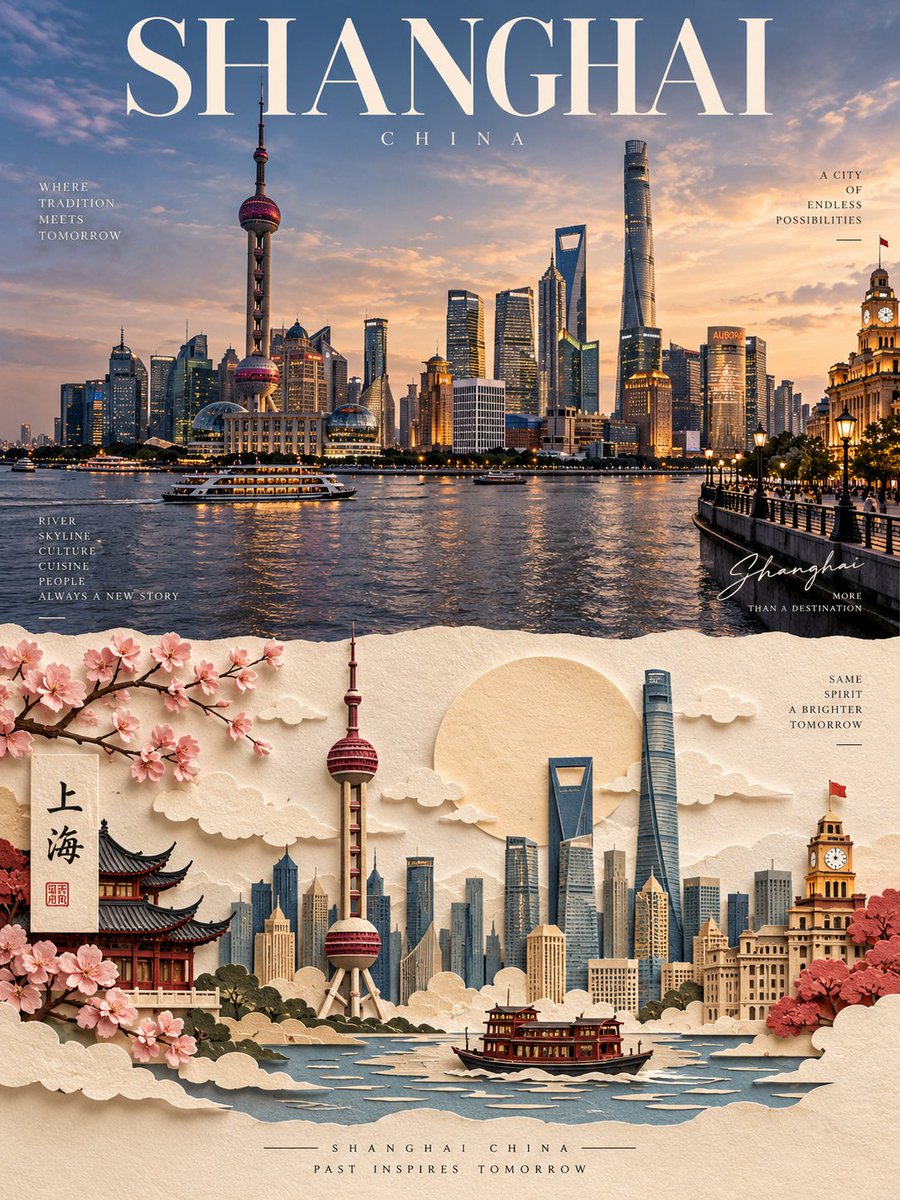 Half Photo Half Paper-Cut Travel Poster