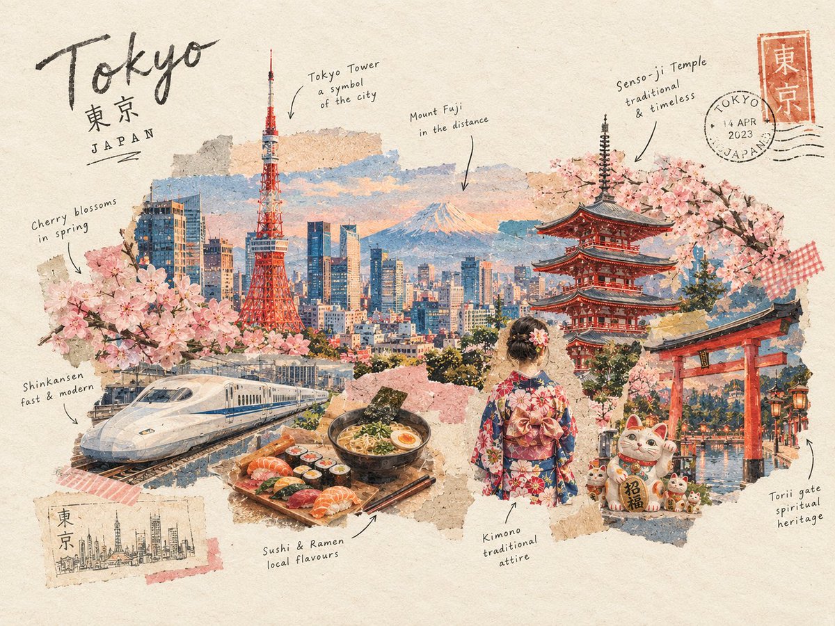 Torn-Paper Travel Scrapbook Collage