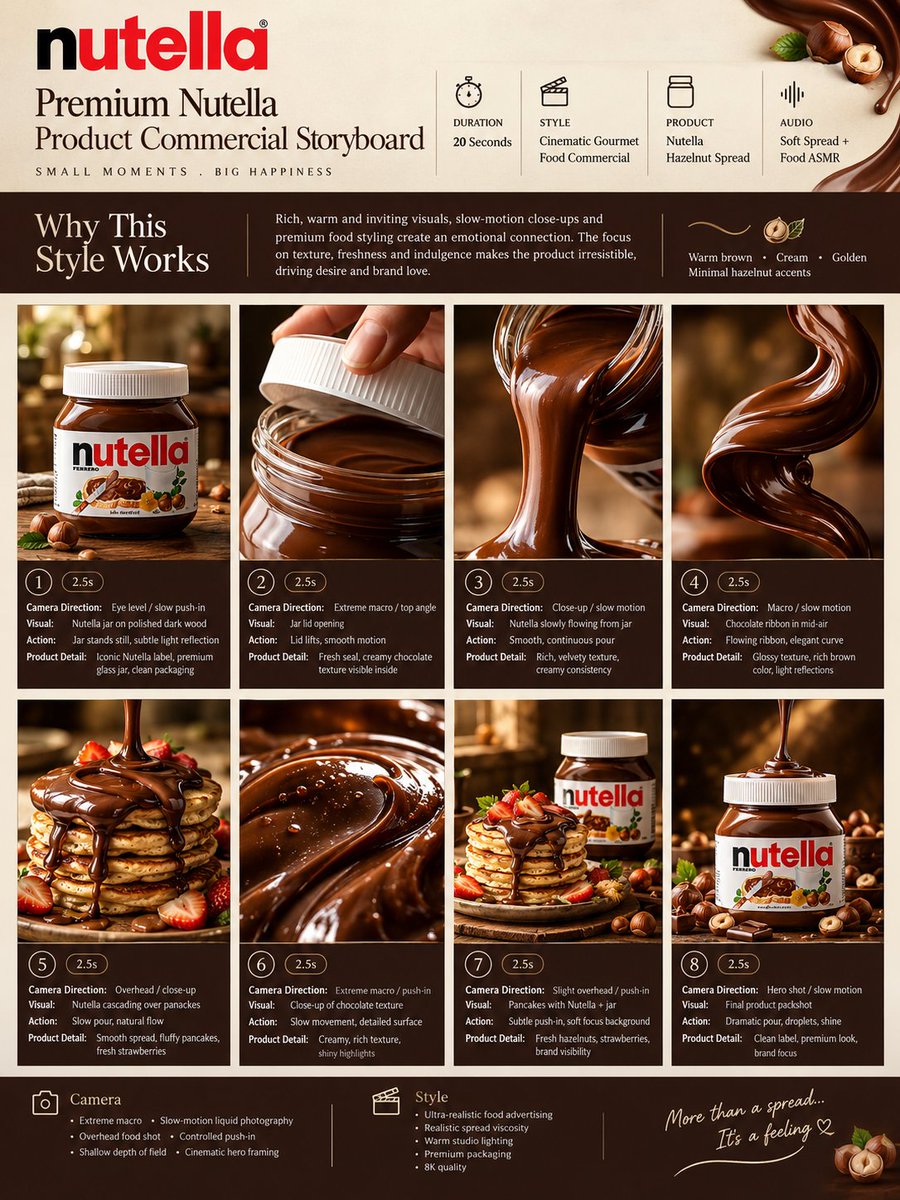 Nutella Cinematic Food Commercial Storyboard