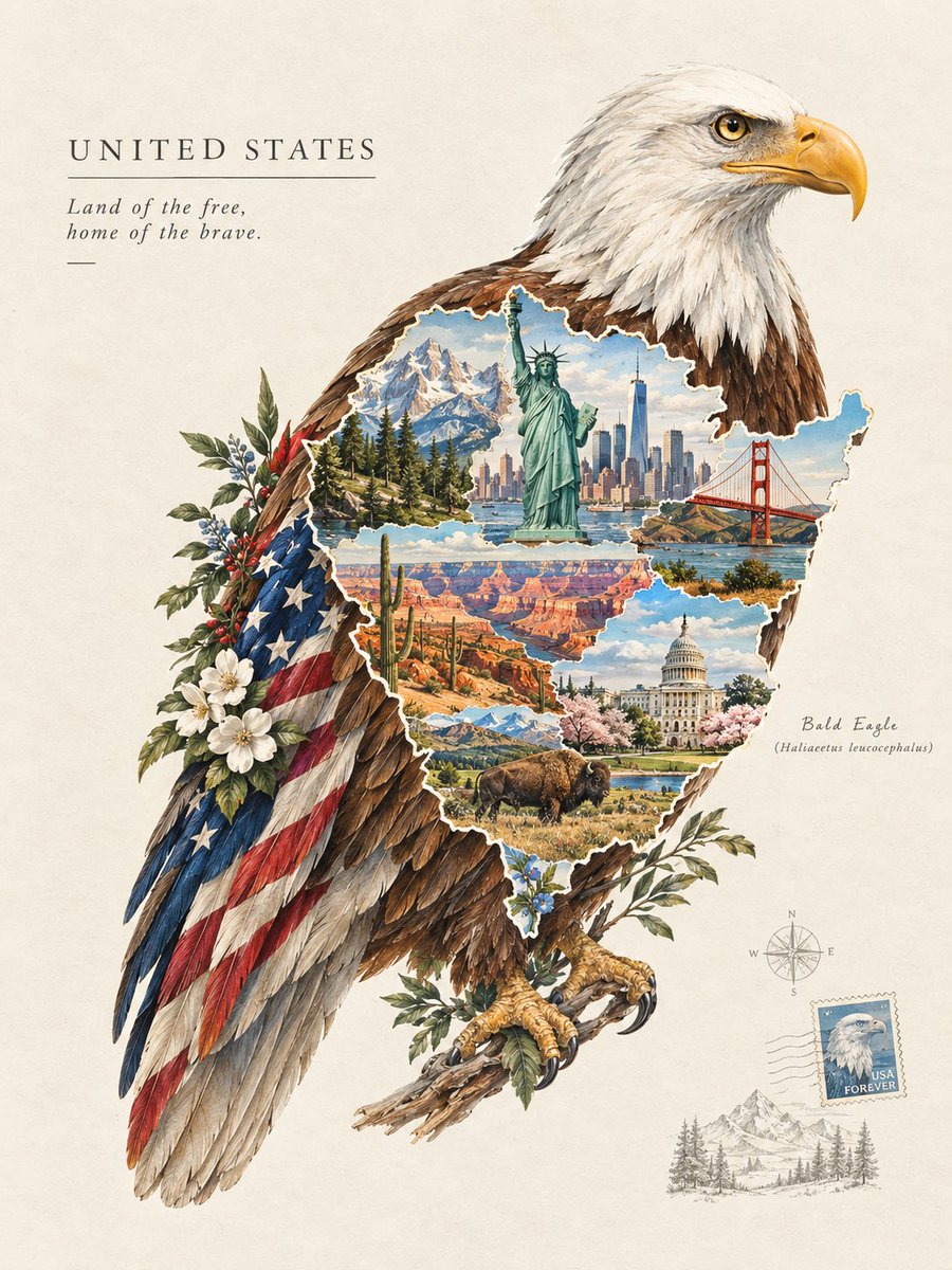 National Bird Shaped Country Map Illustration