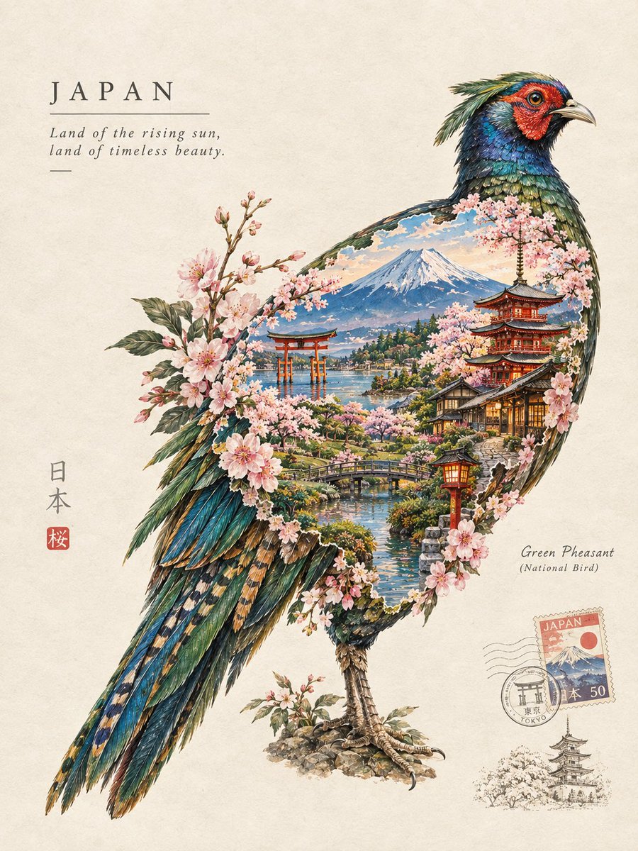 National Bird Shaped Country Map Illustration