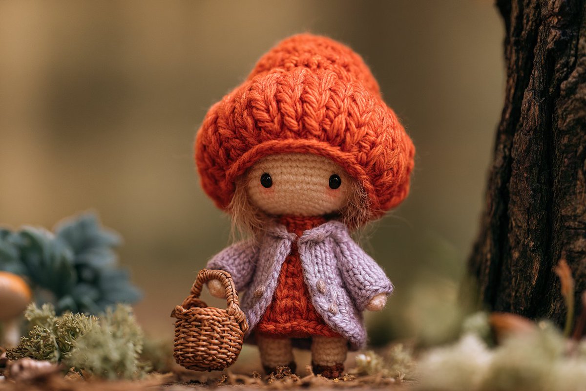 Cozy Amigurumi Crochet Doll Character Portrait