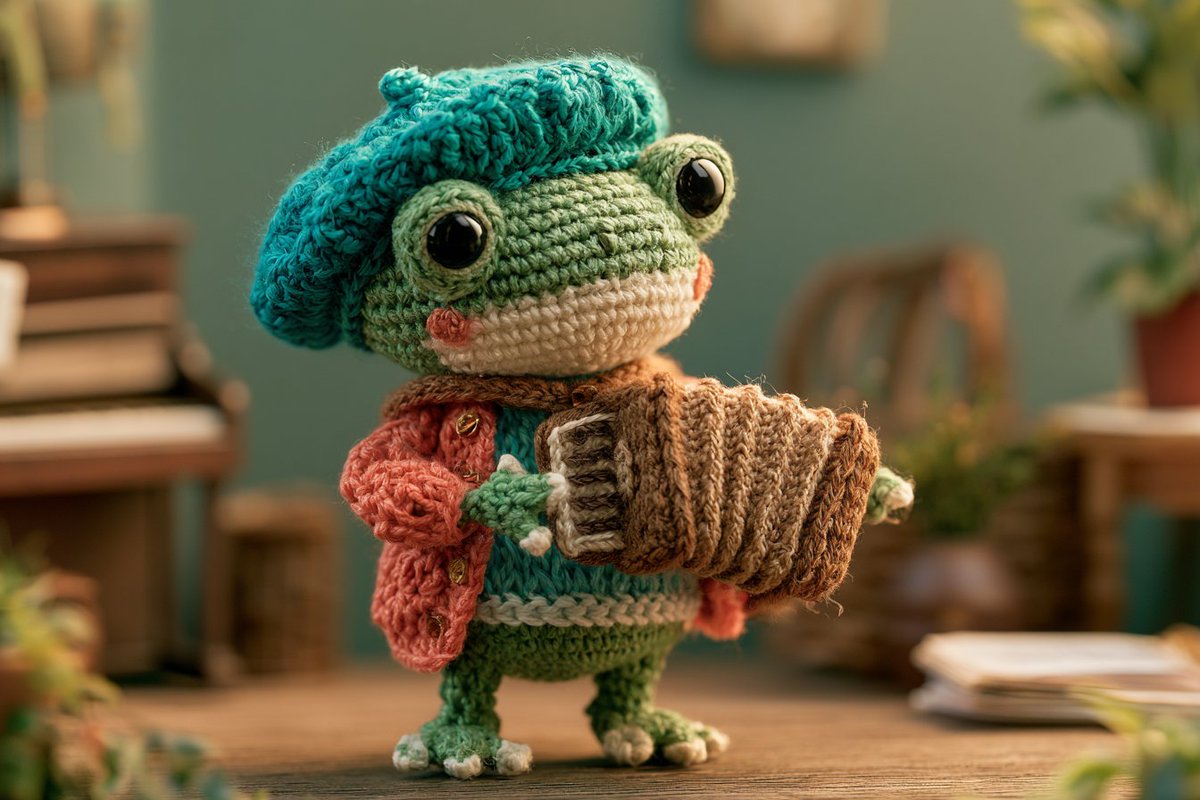Cozy Amigurumi Crochet Doll Character Portrait