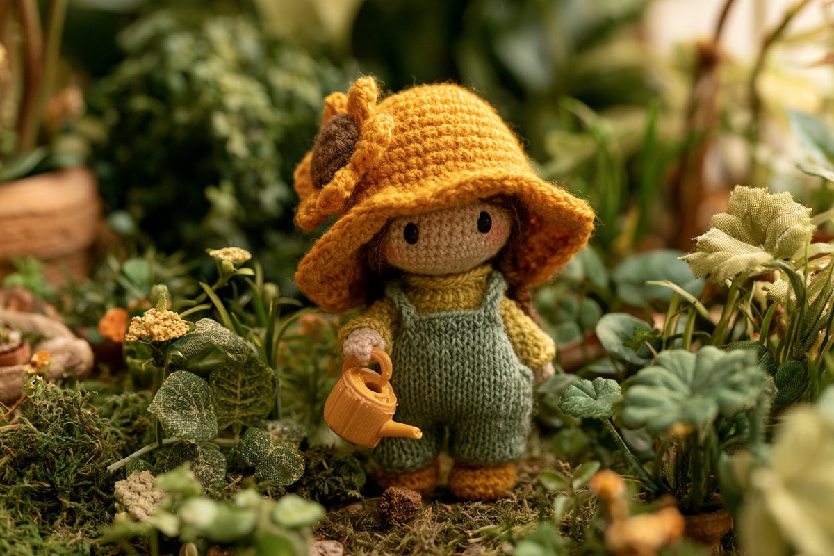 Cozy Amigurumi Crochet Doll Character Portrait
