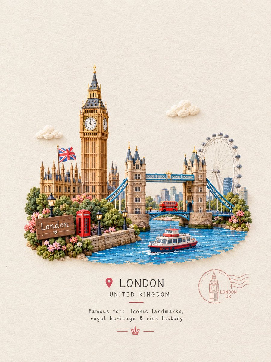 Handcrafted Miniature Landmark On Textured Paper